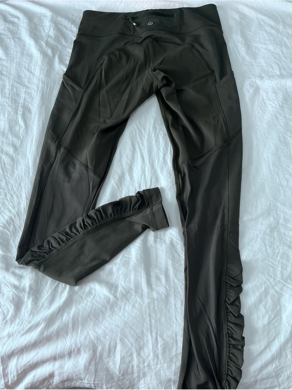 lululemon athletica Dark Olive Leggings with Ruffle Side Detail